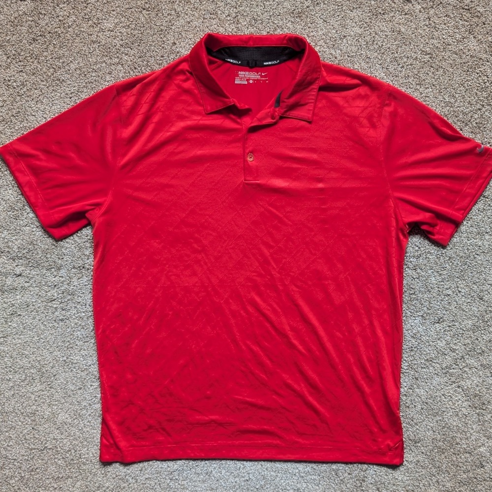 Nike Golf Mens XL Orange Red Polo Short Sleeve Pattern Lightweight Athletic